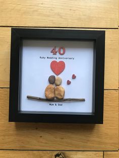 a frame with some rocks and sticks in it