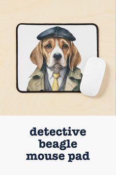 Watercolor Detective Beagle Mouse Pad Hydro Aesthetic, Beagle Drawing, Drawing Vintage, Drawing Watercolor, Dog Illustration, Watercolor Drawing, Sherlock Holmes, Dog Lover, Detective