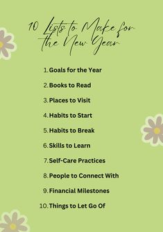 a list for the new year with flowers on it