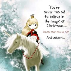 a girl riding on the back of a white horse with a christmas message below it