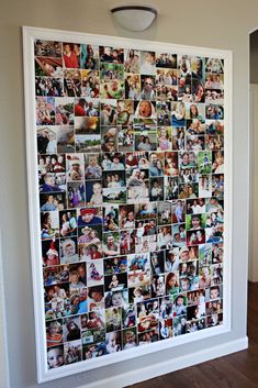 a white framed photo collage on the wall