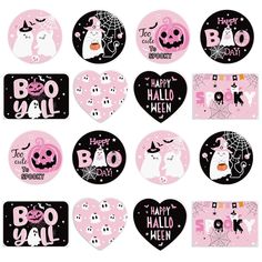 a bunch of pink and black valentine's day stickers