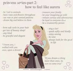 the princess series part 2 how to feel like aurora, with an image of a woman holding