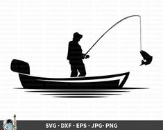 a fisherman fishing on a boat with a fish in the water svg dxf eps