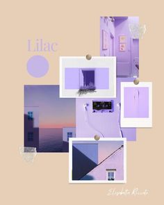 a collage of photos with the words lilac in different colors and shapes on them