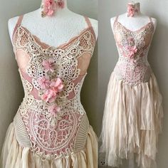 Wedding dress with golden and pink lace roses,bridal gown made with antique lace,boho wedding ,antique french lace,pearls,Victorian wedding dress, handmade wedding dress,beach wedding dress...perfect for the unique out door wedding .  This vintage inspired unique wedding dress really gave me so much joy to make. I think of it as a love dress,,didn't have a plan when I created it , but simply made what i personally love in a bridal gown. All the repurposed , antique french lace and findings are p Wedding Dress With Roses, Unique Boho Wedding Dress, Dress With Roses, Lace Clothes, Handmade Wedding Dress, Victorian Wedding Dress, Handmade Wedding Dresses, Victorian Wedding, Lace Outfit