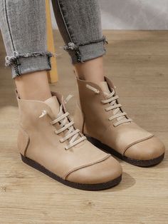 Fabric: Cowhide Overview: (1)Soft Rubble Sole (2)Pigskin Insole Detail In Tile Measurement Size: 35,36,37,38,39,40 Heels: 1.5cm #boots #leather #cowhide #ankleboots High Ankle Lace-up Boots For Spring, Trendy Beige Lace-up Martin Boots, Casual Lace-up Boots With Round Toe For Spring, Beige Casual Martin Boots, Casual Beige Flat Heel Martin Boots, Beige Lace-up Boots For Fall, Casual Lace-up Boots With Flat Heel For Fall, Casual Flat Heel Lace-up Boots For Fall, Spring Lace-up Boots With Lacing