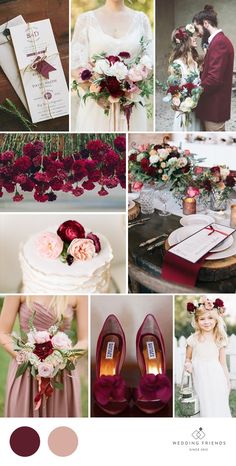 a collage with red and white wedding colors