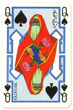 a playing card with an image of a woman in red dress and roses on it