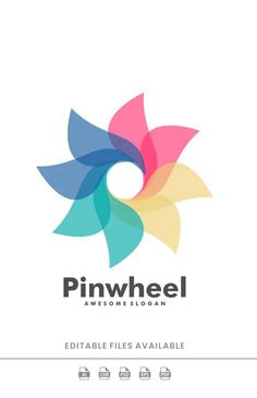 the logo for pinwheel is shown in blue, pink and yellow colors on a white background