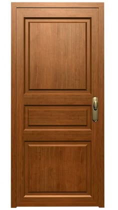 a wooden door with a metal handle on the front and side paneled in wood