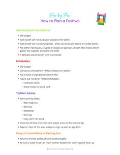 the flyer for an activity to plan a festival