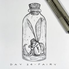 a drawing of a man in a glass bottle with the words day 24 fairy written on it