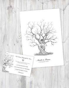 a wedding card with an image of a tree on the front and back of it