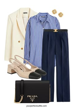 spring outfits, casual spring look, chic spring outfits, spring capsule wardrobe Blue Striped Shirt Outfit Work, White And Blue Striped Shirt Outfit, Monday Outfit For Work, Blue And White Striped Shirt Outfit, White Striped Shirt Outfit, Blue Striped Shirt Outfit, Spring Office Outfits, Pinstripe Blouse