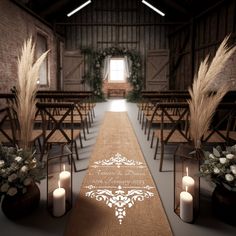 the aisle is decorated with candles and flowers