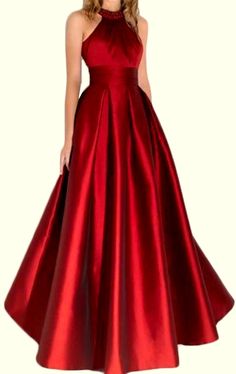 Prom Dress Satin, Prom Dress Halter, Formal Evening Gown, Red Evening Dress, Red Gowns, Satin Prom Dress, Gala Dresses, Dress Satin, Burgundy Dress