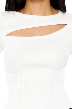 Ribbed knit sweater featuring front cutout, long sleeves, and round neckline. | 42% rayon, 33% nylon, 25% polyester | Hand wash cold | Model is 5'6" and wearing Small | Cutout Ribbed Sweater Ribbed Knit Sweater, Ribbed Sweater, Round Neckline, Knit Sweater, Ribbed Knit, Knitted Sweaters, Hand Wash, Long Sleeves, Knitting