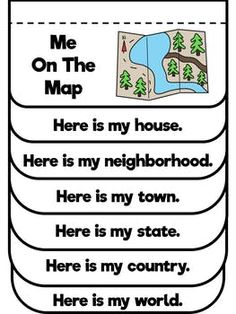 a bookmark with the words me on the map, here is my neighborhood and there is