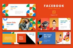 the facebook cover is designed to look like it has different colors and shapes on it