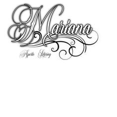 the word marinana written in cursive writing with swirls and scrolls on white paper