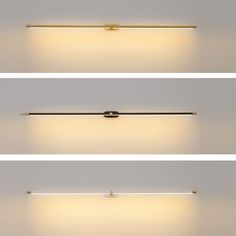 three lights are shown on the wall in different positions and sizes, one is dimmed