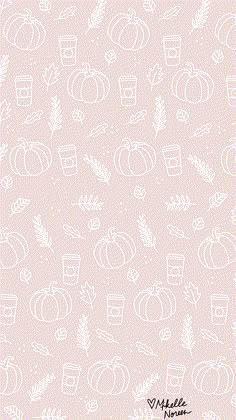 a pink background with white pumpkins and leaves