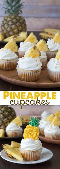 pineapple cupcakes with white frosting on a plate