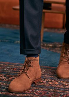 Suits | Menswear | Octobre Editions Mens Suede Boots, Parisian Studio, Suede Oxfords, Mens Fashion Smart, Men’s Boots, Brown Suits, Suede Leather Boots, Desert Boots, Classic Outfits