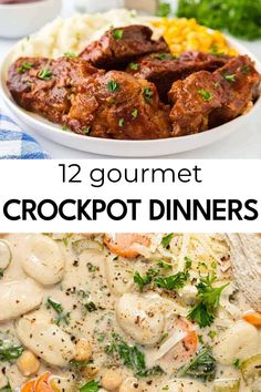 crockpot dinner with meat and vegetables on the side