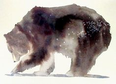 a painting of a bear walking in the snow