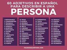 the spanish version of persona is shown in purple and white, with words above it