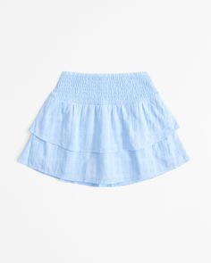 High rise skort in a soft cotton-blend fabric, with smocking details, on-trend tiering details, built-in shorts and elasticated waistband for maximum comfort. Light Blue Skirts, Boys Romper, Abercrombie Kids, Back To School Outfits, Blue Skirt, Girls Jacket, Dress Romper, School Outfits, Kids Bottoms