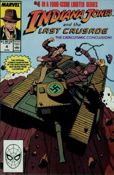 the cover to indiana jones and the last cruisade, with an image of a tank