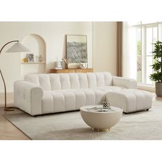 a living room scene with focus on the sofa