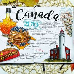 an open book with images of canadian food on it