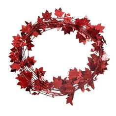 a wreath with red leaves is shown against a white background and looks like it has been made out of tinsel