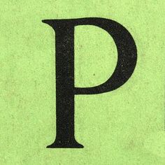 the letter p is written in black on a green background