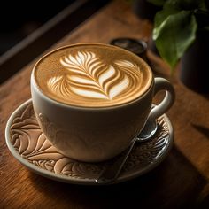 a cappuccino is sitting on a saucer