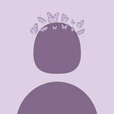 the silhouette of a person with butterflies on their head and shoulders, against a purple background