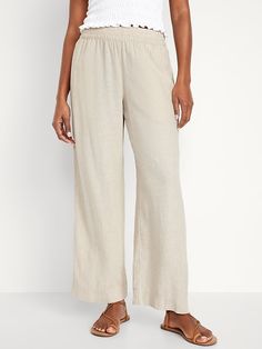 High-Waisted Linen-Blend Wide-Leg Pants | Old Navy White Linen Pants Outfit, Navy Linen Pants, Thailand Outfit, Linen Pants Outfit, White Linen Pants, Navy Linen, Wide Leg Linen Pants, Linen Shop, Old Navy Women