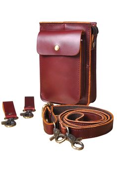 Portable Brown Pouch Belt Bag, Portable Brown Leather Belt Bag, Brown Travel Belt Bag, Brown Portable Belt Bag For Daily Use, Brown Travel Shoulder Bag With Cell Phone Pocket, Brown Shoulder Belt Bag With Mobile Phone Holder, Brown Shoulder Belt Bag For Mobile Phone, Rectangular Brown Belt Bag, Brown Rectangular Belt Bag