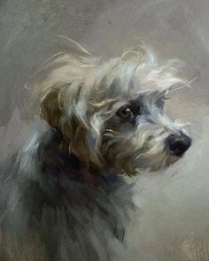 an oil painting of a dog's head