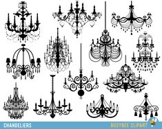 chandelier clipart for commercial use in silhouettes and photoshopped on paper