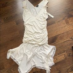 Nwt Sharangano White Dress Stretchy Material Size M Original Price 175$ Purchased At Saks On Sale For 104$ List Price 65$ White Coquette Dress, Unique White Dress, Poshmark Clothes, Lululemon Dress, 90s Slip Dress, Gray Lace Dress, Bodycon Tank Dress, Navy Floral Dress, Polly Dress