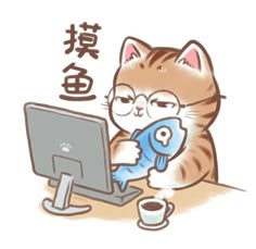 a cat is sitting at a desk with a computer and holding a blue object in its paws