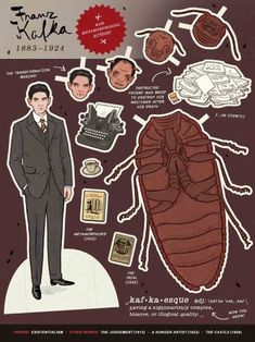 a poster with some pictures of people in suits and ties next to a bed bug