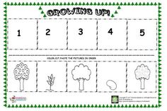 the growing up worksheet is shown with trees and numbers on it, as well as