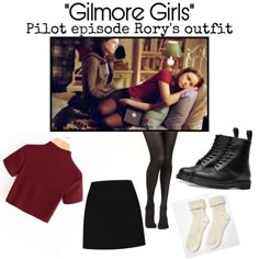 Fall 90s Outfits Grunge, Rory Gilmore Black Skirt, Rory Pilot Episode, Rory Gilmore Pilot Episode, Tv Outfit Inspiration, Black Short Skirts Outfits, Serie Tv Outfit, Lorelai And Rory Gilmore Outfits, Socks Over Tights Outfit