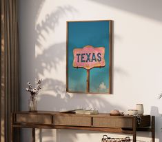 a table with a sign that says texas on it